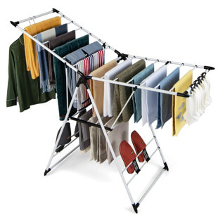 Large foldable rolling clothes airer laundry drying rack with 8 lockable online casters